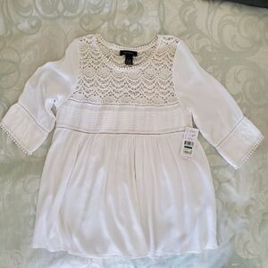 Karen Kane Crochet Trim Top, White, Size L